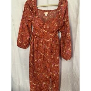Bog Collective Womens Small Flowy Orange Boho Dress‎